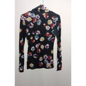 Ann Taylor black with pansies turtleneck long sleeve shirt size XS